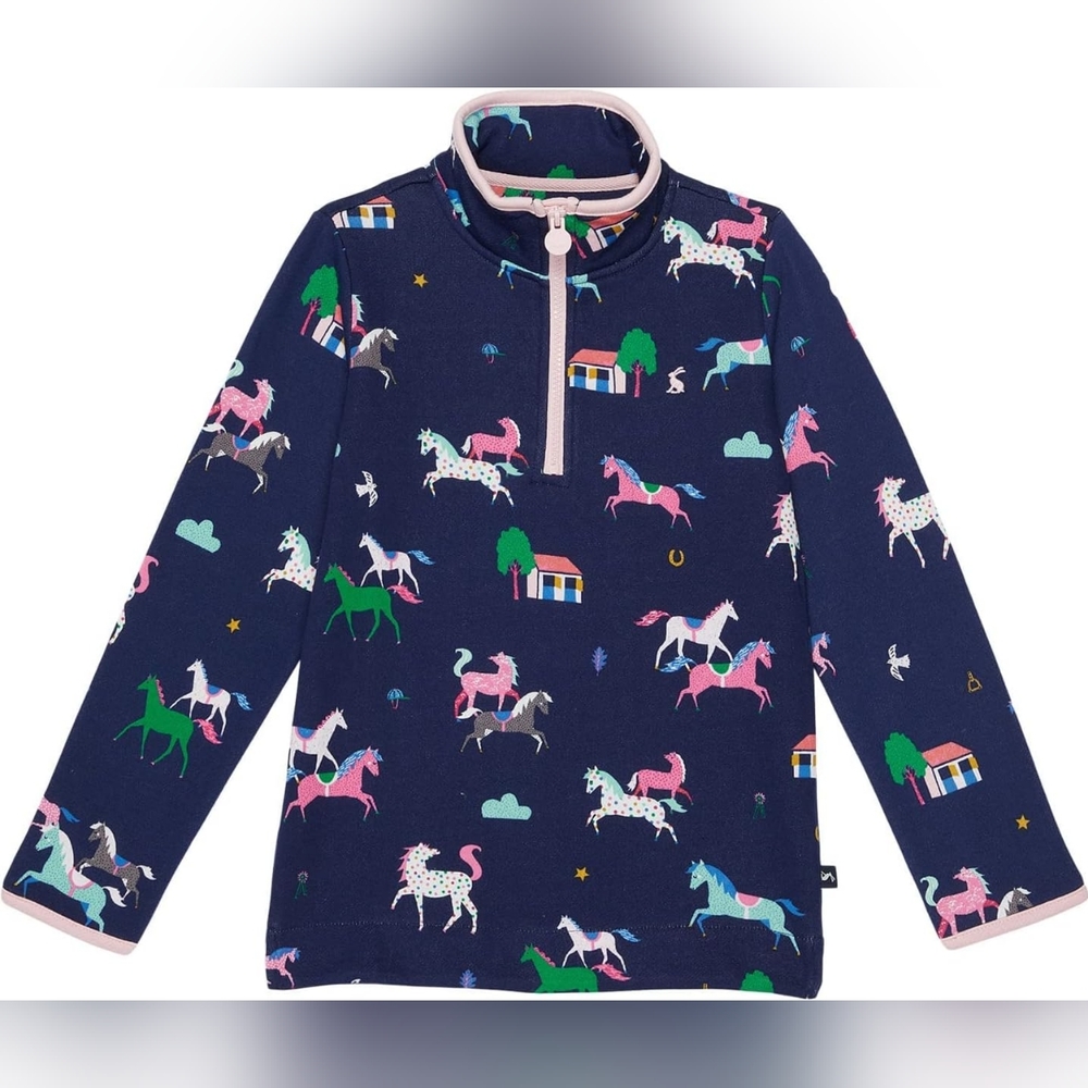 NWT 11y Joules Fairdale half zip sweatshirt navy ponies